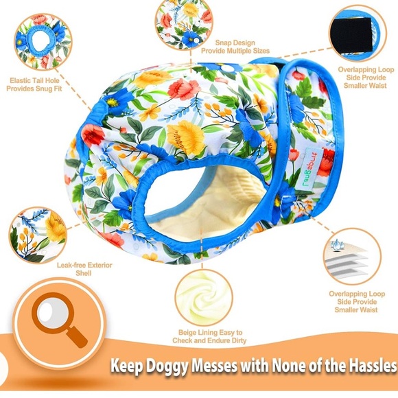 Langsprit Floral Large 3 Pair of Washable female Reuseable Dog Diapers n… - Picture 4 of 15